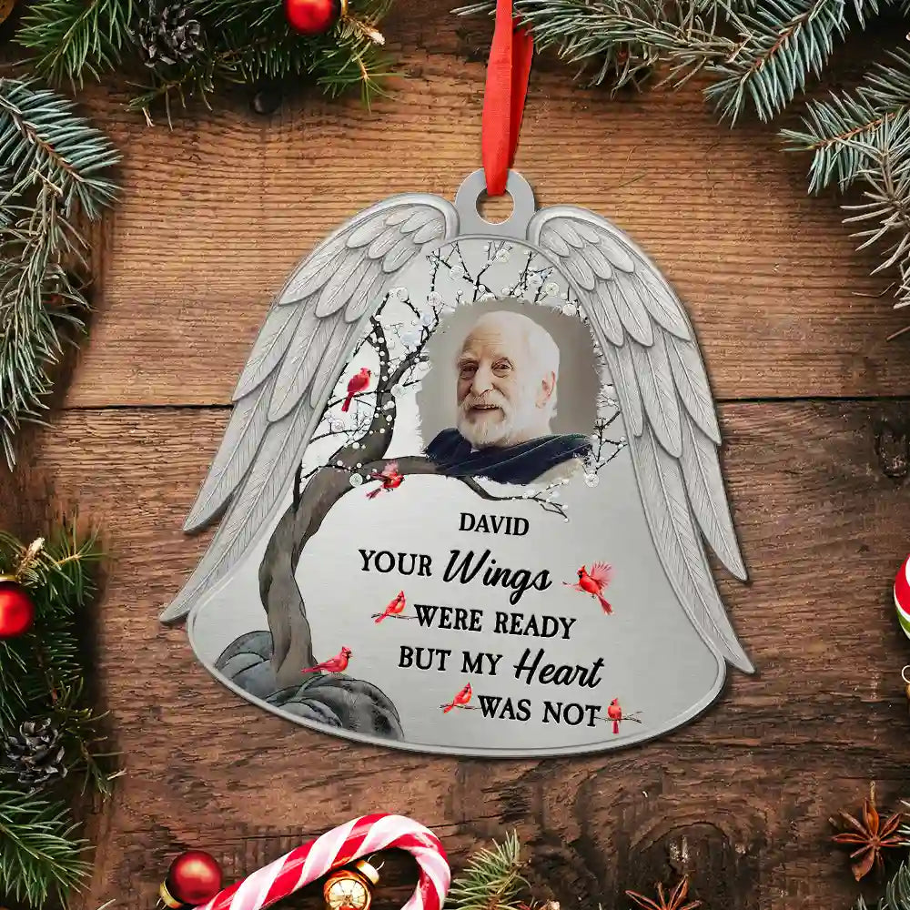 Christmas, Memorial, Parents - Custom Photo Angel Wings Were Ready But My Heart Was Not - Personalized Metal Ornament