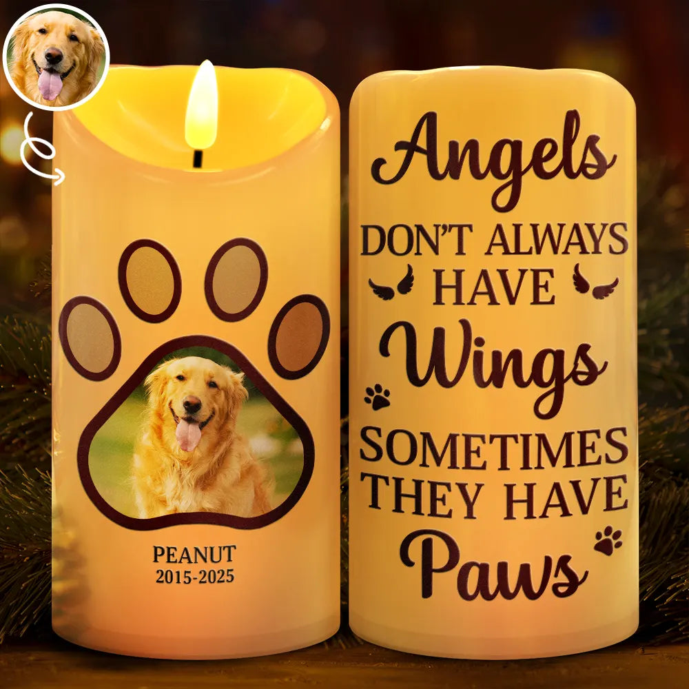 Custom Photo Angels Have Paws - Personalized Flameless LED Candle