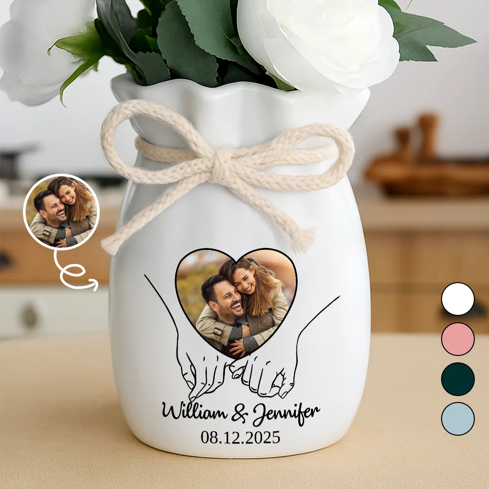 Custom Photo Anniversary Couple - Personalized Ribbon Tie Flower Vase