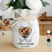 Gift For Couples,Gift For Husband,Gift For Wife,Gift For Boyfriend,Gift For Girlfriend,Love,Custom Photo - Custom Photo Anniversary Couple - Personalized Ribbon Tie Flower Vase