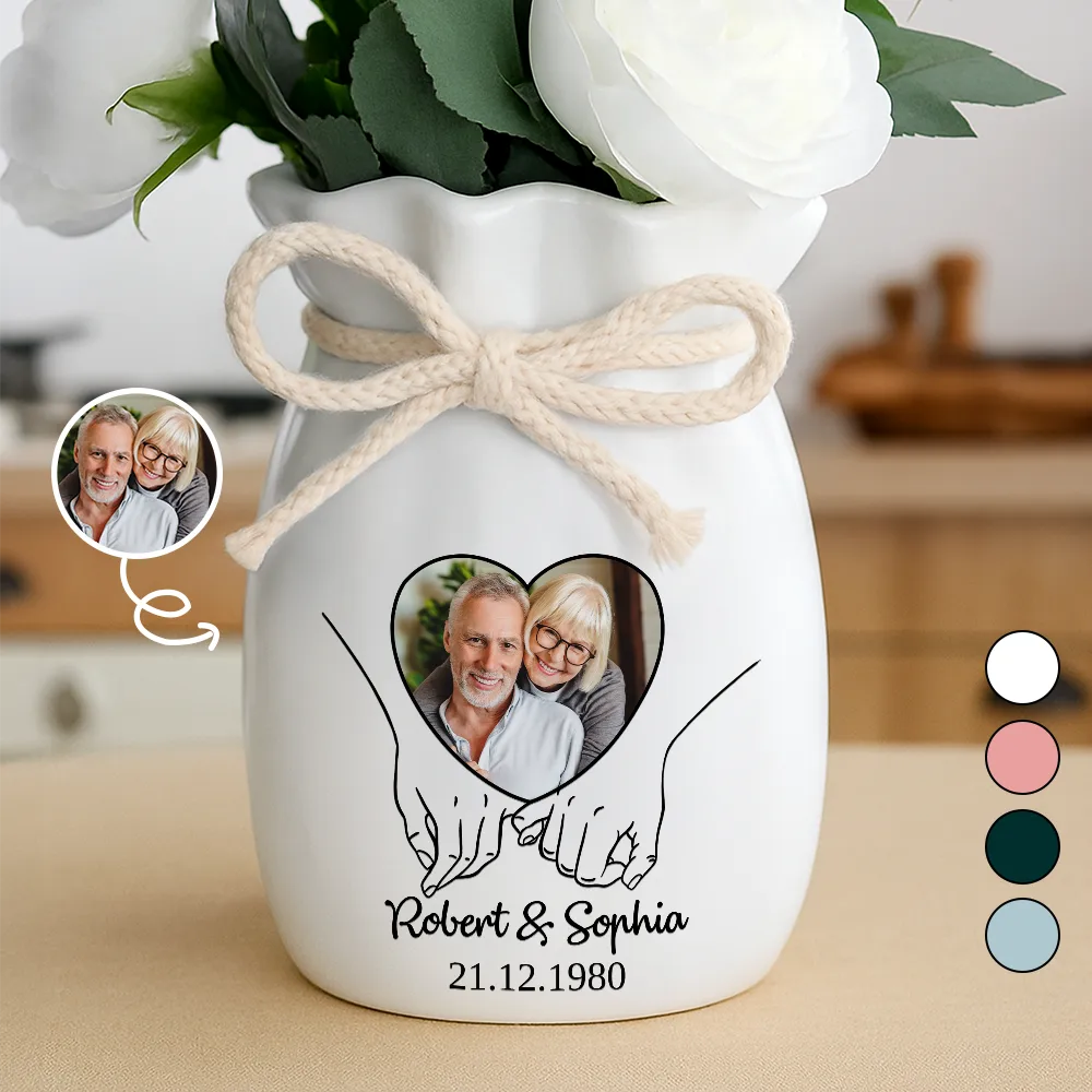 Gift For Couples,Gift For Husband,Gift For Wife,Gift For Boyfriend,Gift For Girlfriend,Love,Custom Photo - Custom Photo Anniversary Couple - Personalized Ribbon Tie Flower Vase
