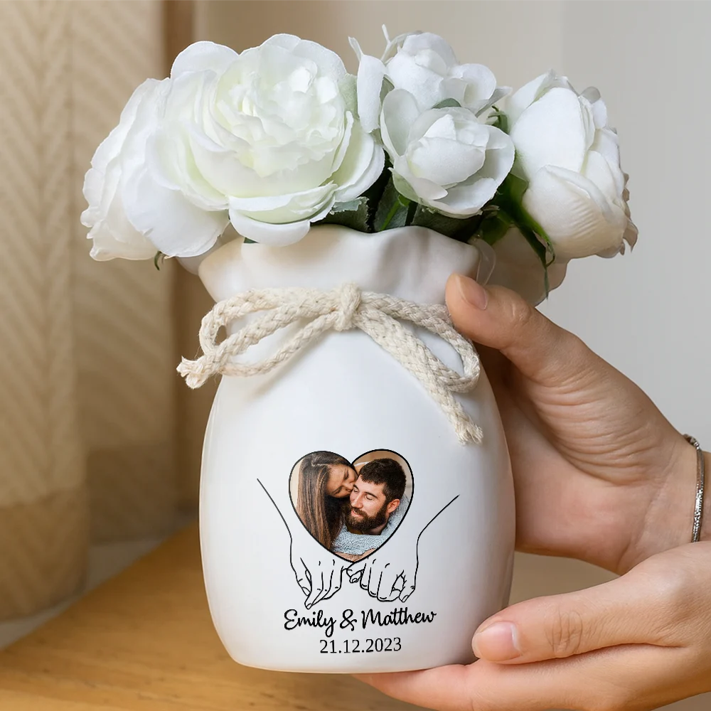 Gift For Couples,Gift For Husband,Gift For Wife,Gift For Boyfriend,Gift For Girlfriend,Love,Custom Photo - Custom Photo Anniversary Couple - Personalized Ribbon Tie Flower Vase