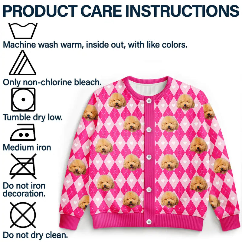 Funny, Christmas, Dog Lovers, Pet Lovers, Cat Lovers, Custom Photo - Custom Photo Argyle Plaid Pet Face - Personalized Cardigan