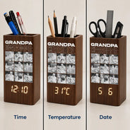 Gift For Father,Custom Photo,Sentimental,Upload Full Photo - Custom Photo B&W Daddy Father Motivation Gift - Personalized Pen Holder With Clock