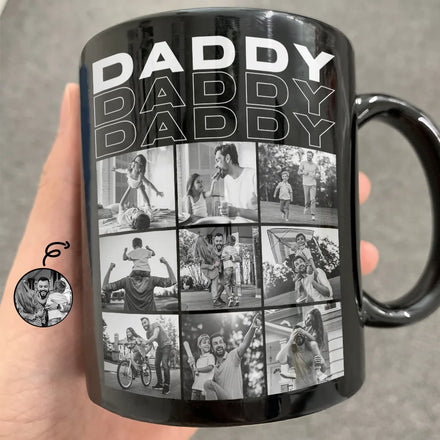 Custom Photo B&W Daddy Grandpa - Personalized Black Mug
