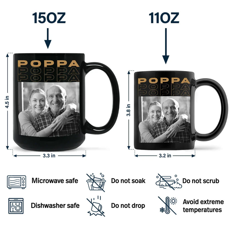 Custom Photo,Gift For Father,Gift For Grandpa,Happy - Custom Photo B&W Daddy Grandpa - Personalized Black Mug