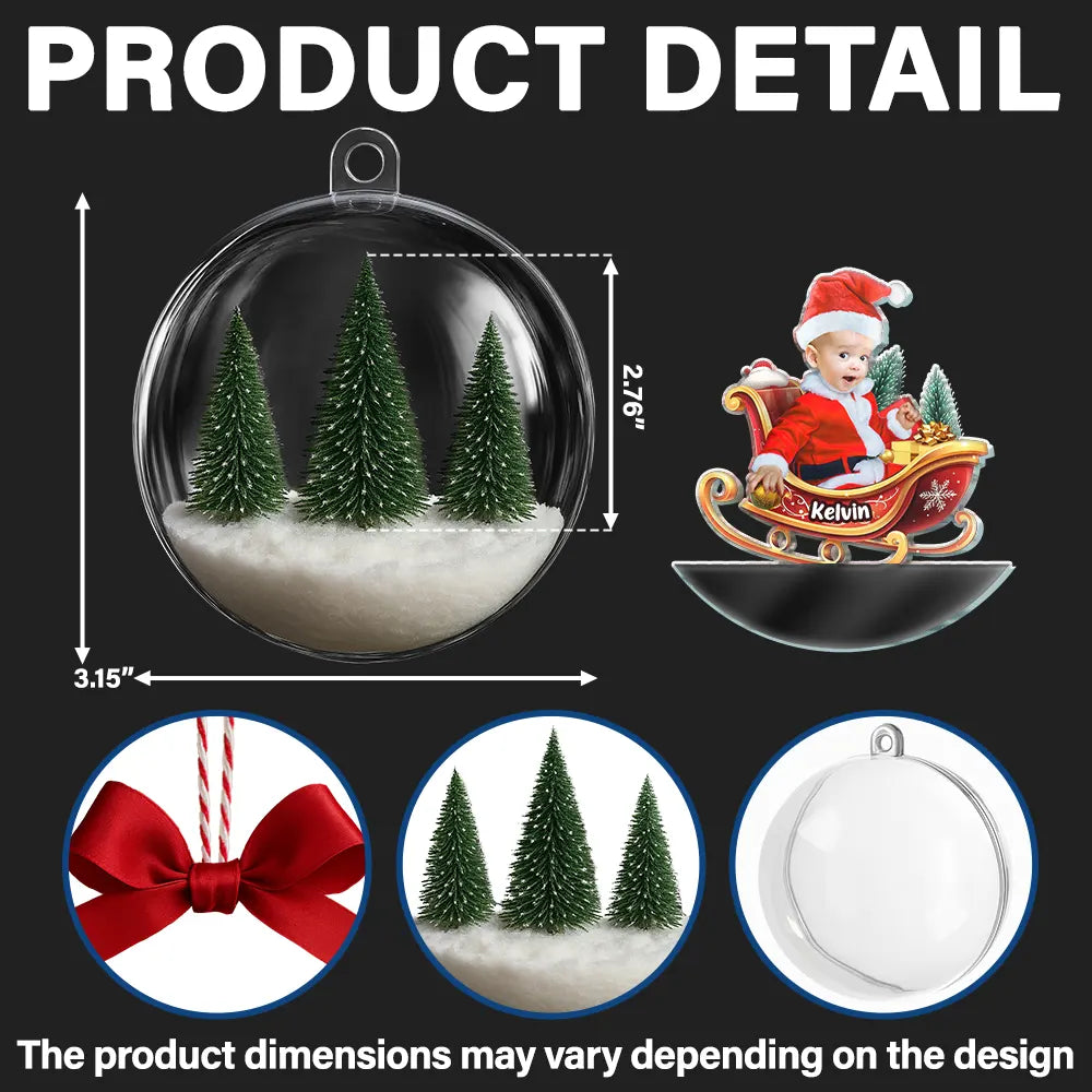 Gift For Kids,Custom Photo,Funny,Christmas - Custom Photo Baby And Kid In Sleigh - Personalized 3D Acrylic Ball Ornament