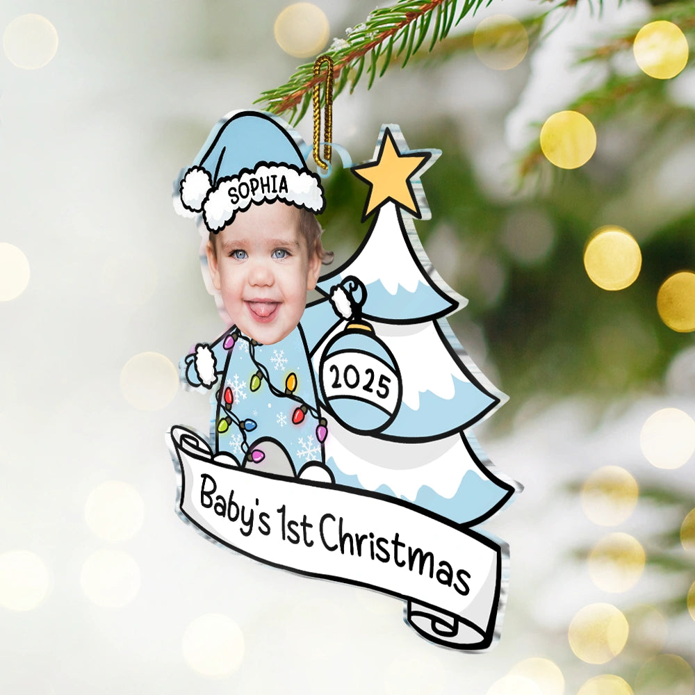 Custom Photo,New baby,Christmas,Happy - Custom Photo Baby First Christmas Funny - Personalized Custom Shaped Acrylic Ornament