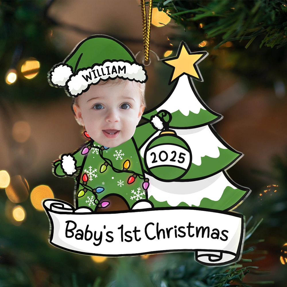 Custom Photo,New baby,Christmas,Happy - Custom Photo Baby First Christmas Funny - Personalized Custom Shaped Acrylic Ornament