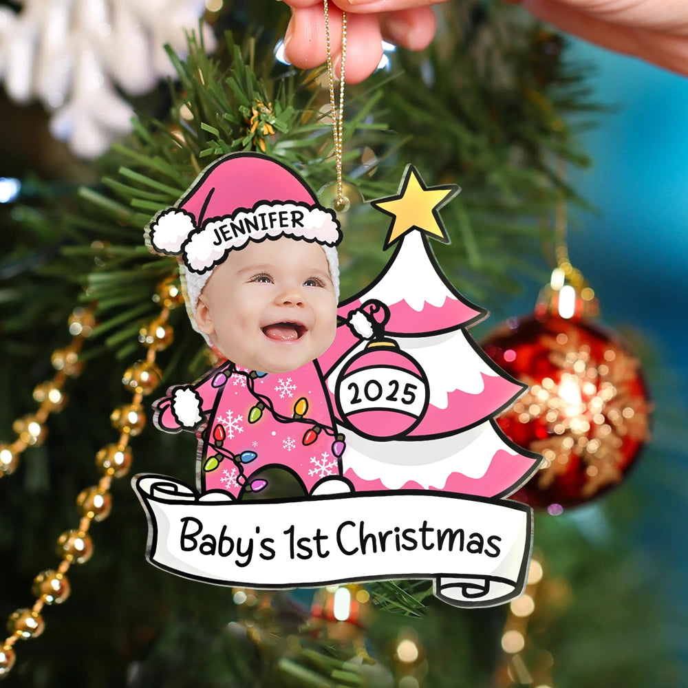 Custom Photo,New baby,Christmas,Happy - Custom Photo Baby First Christmas Funny - Personalized Custom Shaped Acrylic Ornament