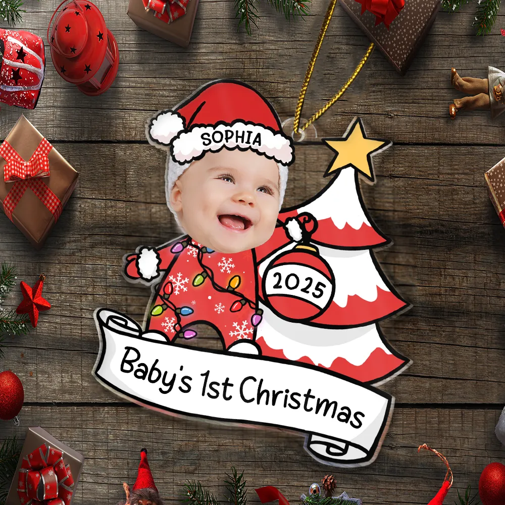 Custom Photo,New baby,Christmas,Happy - Custom Photo Baby First Christmas Funny - Personalized Custom Shaped Acrylic Ornament