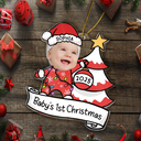 Custom Photo,New baby,Christmas,Happy - Custom Photo Baby First Christmas Funny - Personalized Custom Shaped Acrylic Ornament