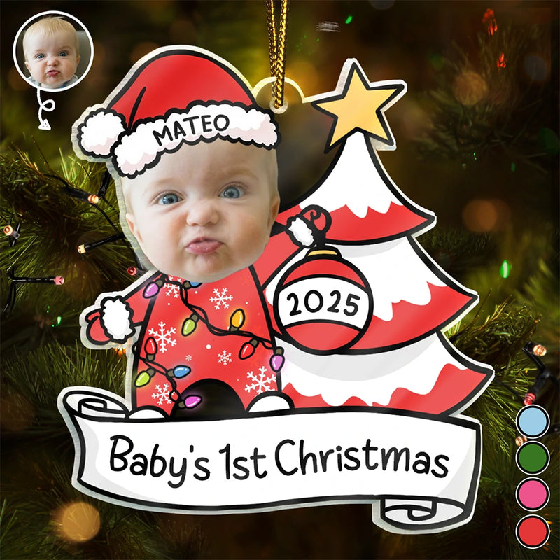 Custom Photo,New baby,Christmas,Happy - Custom Photo Baby First Christmas Funny - Personalized Custom Shaped Acrylic Ornament