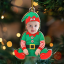 Christmas,Custom Photo,New baby,Family,Happy - Custom Photo Baby Newborn In Elf Costume - Personalized Custom Shaped Acrylic Ornament