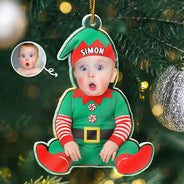 Christmas,Custom Photo,New baby,Family,Happy - Custom Photo Baby Newborn In Elf Costume - Personalized Custom Shaped Acrylic Ornament
