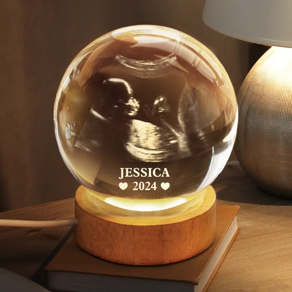 Love,Custom Photo,New baby,New Dad,New Mom - Custom Photo Baby Ultrasound - Personalized Crystal Globe Lamp