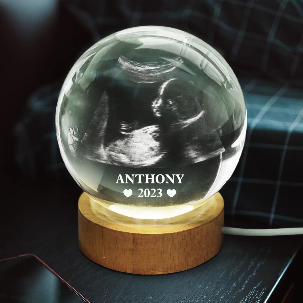 Love,Custom Photo,New baby,New Dad,New Mom - Custom Photo Baby Ultrasound - Personalized Crystal Globe Lamp