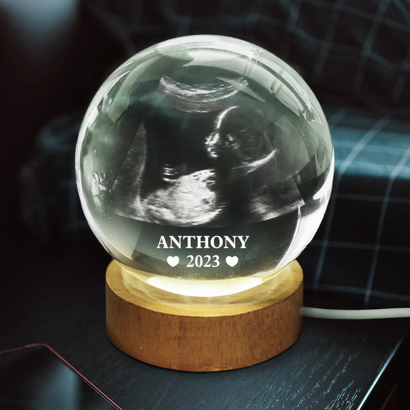 Love,Custom Photo,New baby,New Dad,New Mom - Custom Photo Baby Ultrasound - Personalized Crystal Globe Lamp