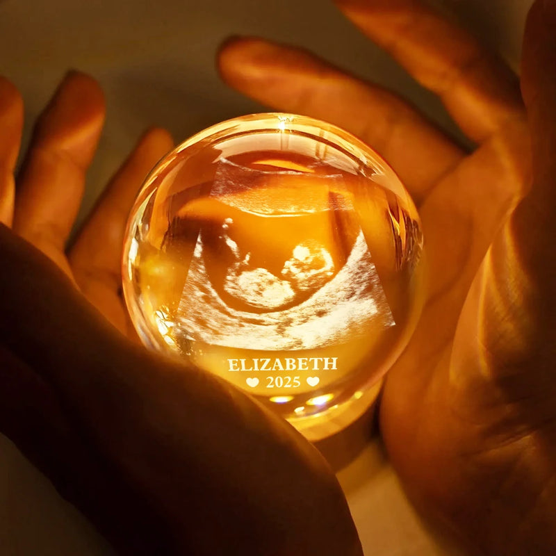 Love,Custom Photo,New baby,New Dad,New Mom - Custom Photo Baby Ultrasound - Personalized Crystal Globe Lamp