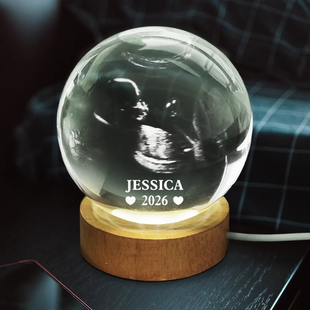 Love,Custom Photo,New baby,New Dad,New Mom - Custom Photo Baby Ultrasound - Personalized Crystal Globe Lamp