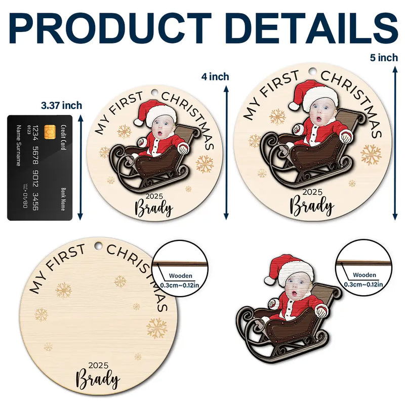 Custom Photo Baby's First Christmas Costumes - Personalized 2-Layered Wooden Ornament