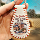 Gift For Father,Family,Baseball,Happy - Custom Photo Baseball Family There's No Place Like Home - Personalized Leather Baseball Keychain