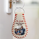 Gift For Father,Family,Baseball,Happy - Custom Photo Baseball Family There's No Place Like Home - Personalized Leather Baseball Keychain