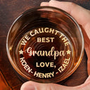 Gift For Father, Gift For Grandpa, Custom Photo, Love - Custom Photo Baseball Fishing We Caught The Best Dad Papa - Personalized Engraved Whiskey Glass