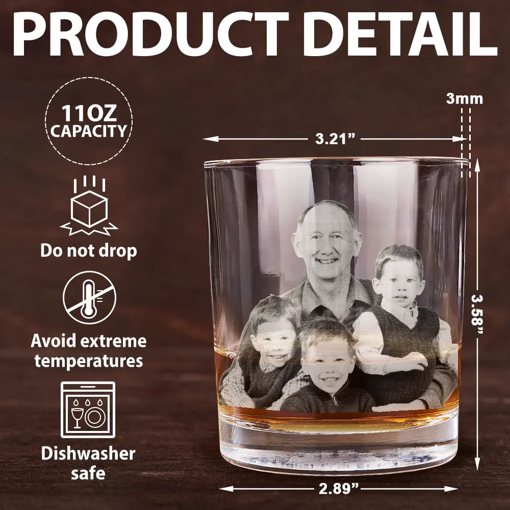Gift For Father, Gift For Grandpa, Custom Photo, Love - Custom Photo Baseball Fishing We Caught The Best Dad Papa - Personalized Engraved Whiskey Glass