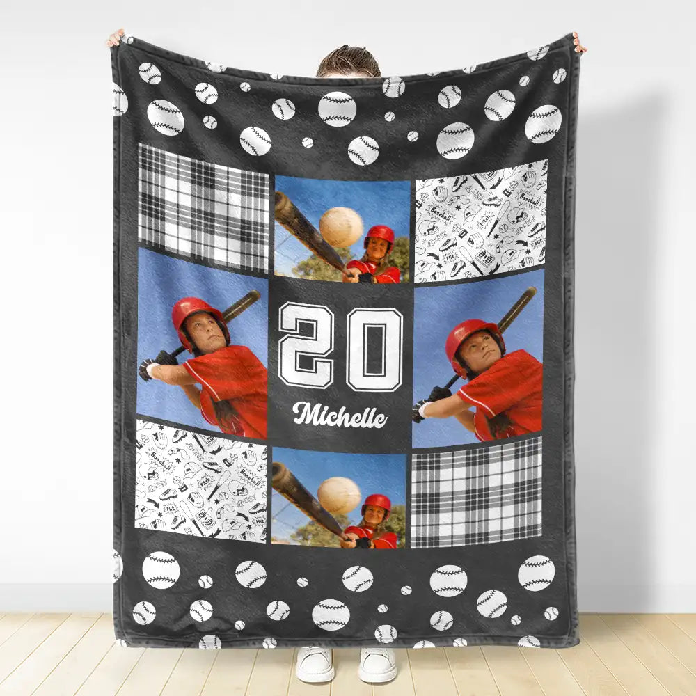 Custom Photo,Happy,Baseball,Gift For Kids - Custom Photo Baseball Pattern - Personalized Fleece Blanket, Sherpa Blanket