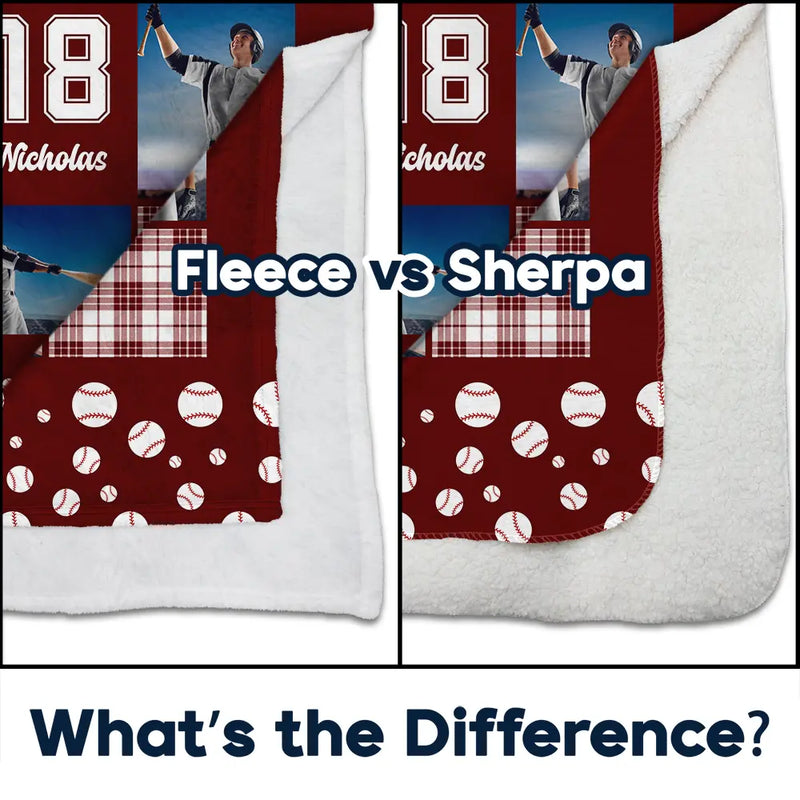 Custom Photo,Happy,Baseball,Gift For Kids - Custom Photo Baseball Pattern - Personalized Fleece Blanket, Sherpa Blanket