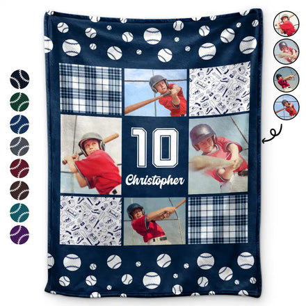Custom Photo Baseball Pattern - Personalized Fleece Blanket, Sherpa Blanket