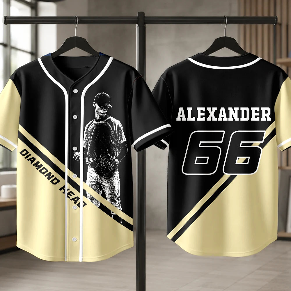 Baseball, Custom Photo, Gift For Yourself, Proud, Remove BG Photo - Custom Photo Baseball Player With Name & Number - Personalized Baseball Jersey Shirt
