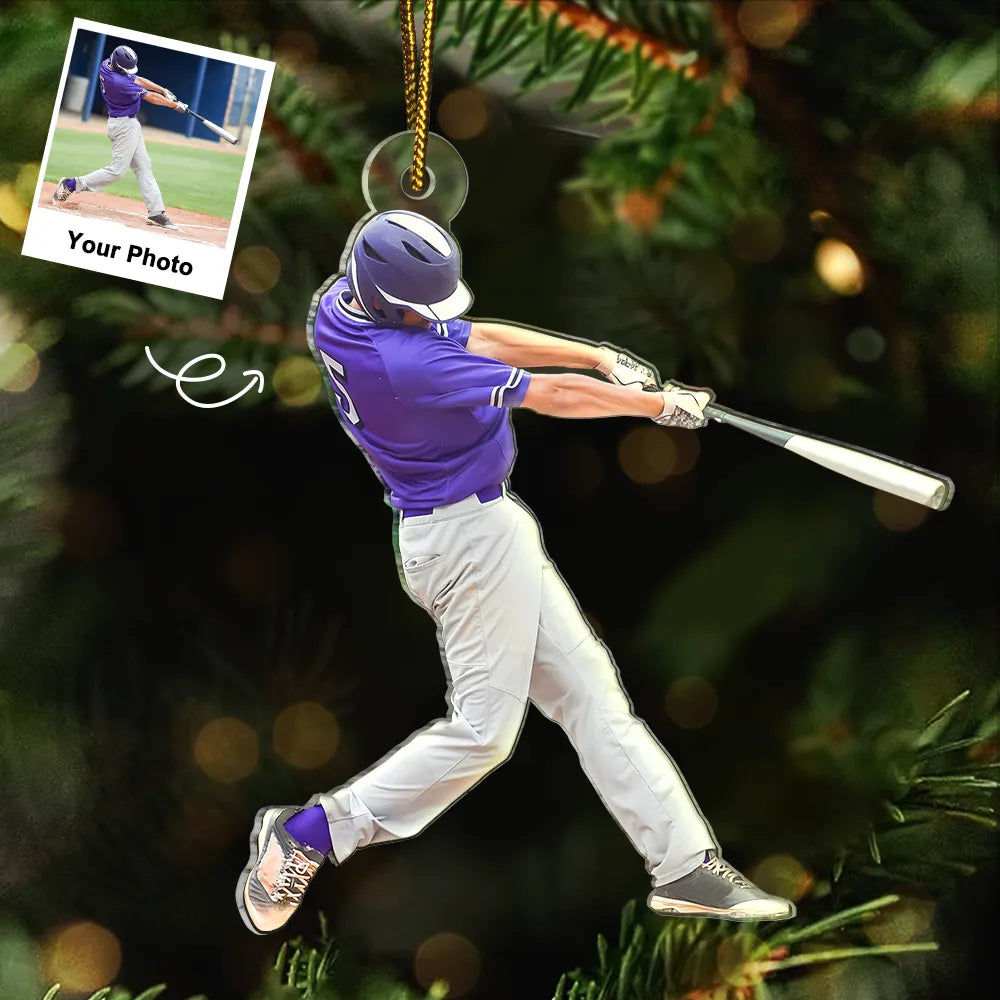 Gift For Yourself,Gift For Women,Gift For Men,Happy,Christmas,Custom Photo,Baseball,Softball - Custom Photo Baseball Players - Personalized Acrylic Photo Ornament