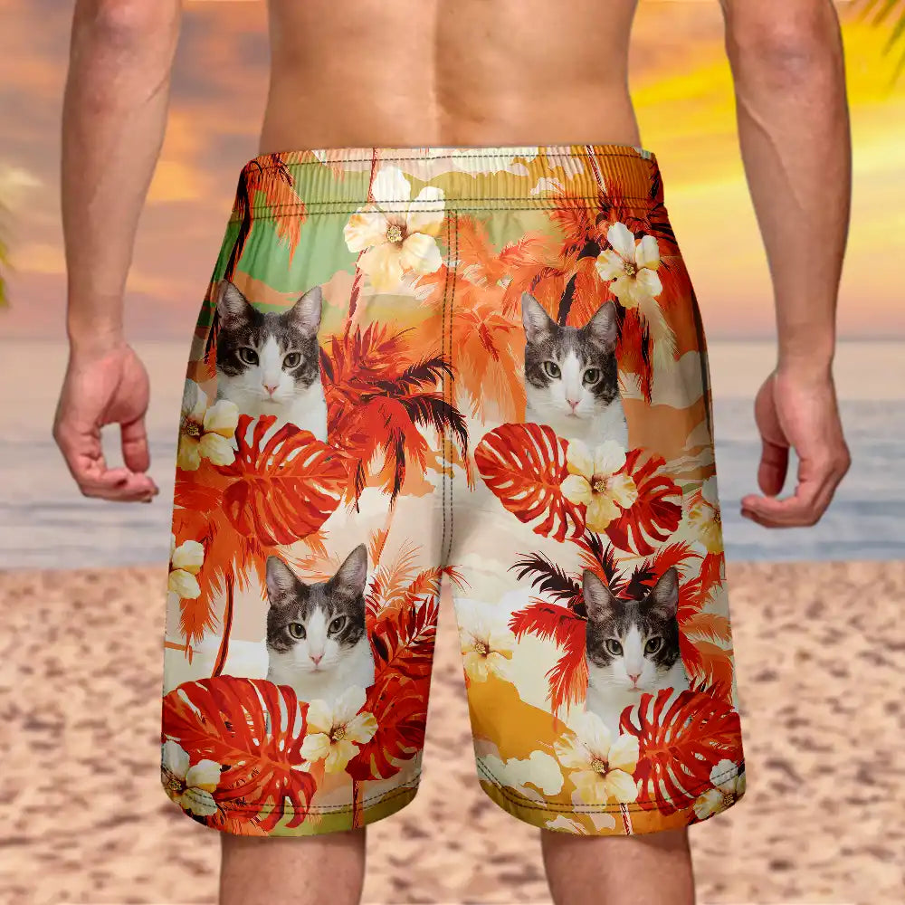 Summer,Custom Photo,Funny,Gift For Men,Gift For Yourself - Custom Photo Beach Summer Tropical Fun Face Vacation Vibe - Personalized Unisex Beach Shorts