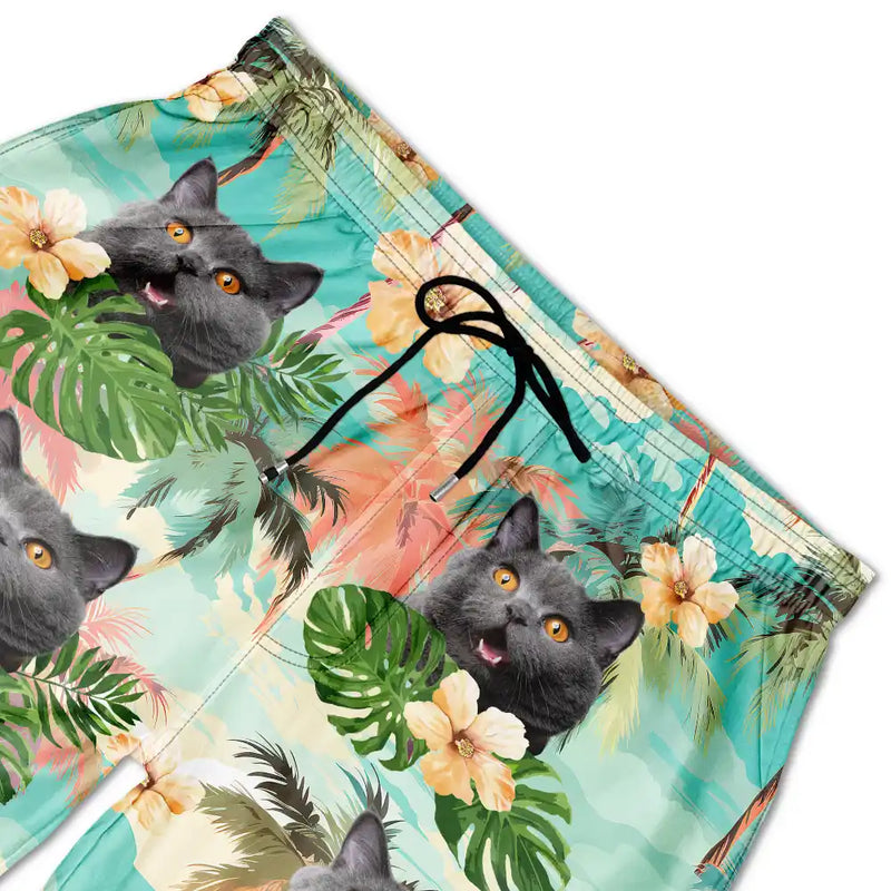 Summer,Custom Photo,Funny,Gift For Men,Gift For Yourself - Custom Photo Beach Summer Tropical Fun Face Vacation Vibe - Personalized Unisex Beach Shorts