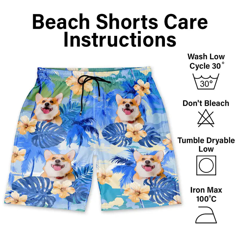 Summer,Custom Photo,Funny,Gift For Men,Gift For Yourself - Custom Photo Beach Summer Tropical Fun Face Vacation Vibe - Personalized Unisex Beach Shorts