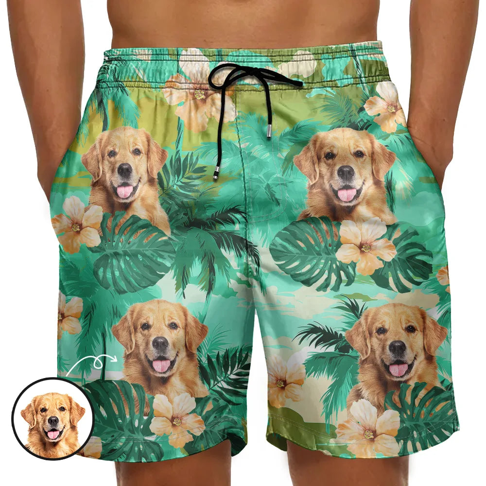 Summer,Custom Photo,Funny,Gift For Men,Gift For Yourself - Custom Photo Beach Summer Tropical Fun Face Vacation Vibe - Personalized Unisex Beach Shorts
