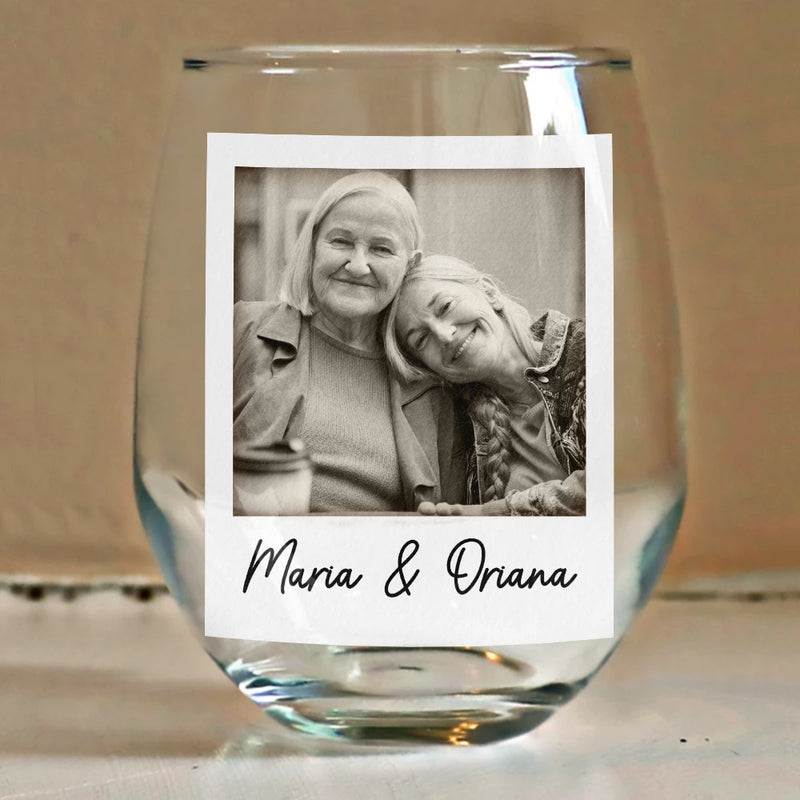 Gift For Bestie, Gift For Sisters, Happy, Custom Photo, Old Best friends - Custom Photo Because Of You I Laugh A Little Harder Besties - Personalized Stemless Wine Glass