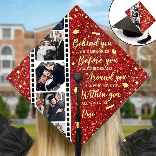 Graduation, Gift For Yourself, Happy, Custom Photo - Custom Photo Behind You All Memories - Personalized Graduation Cap Topper