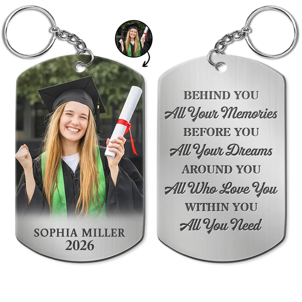Custom Photo Behind You All Memories Congrats Grad - Personalized Aluminum Keychain