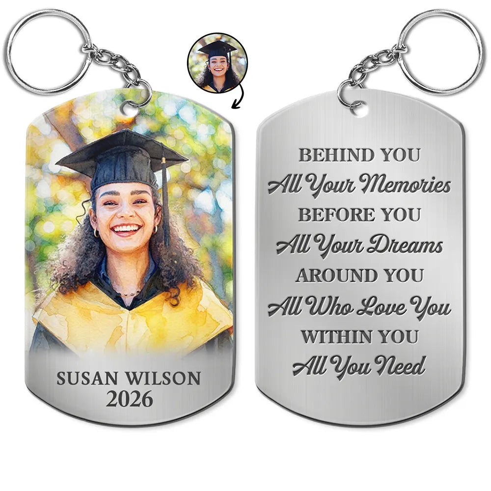 Gift For Yourself,Graduation,Gift For Women,Gift For Men,Gift For Daughter,Gift For Son,Gift For Bestie,Photo,Proud - Custom Photo Behind You All Memories Congrats Grad - Personalized Aluminum Keychain