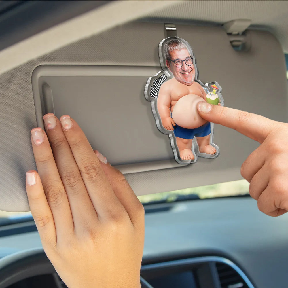 Gift For Father,Custom Photo,Summer,Humorous,Cut-Face Photo - Custom Photo Belly Out For Summer - Personalized Squishy Acrylic Car Visor Clip