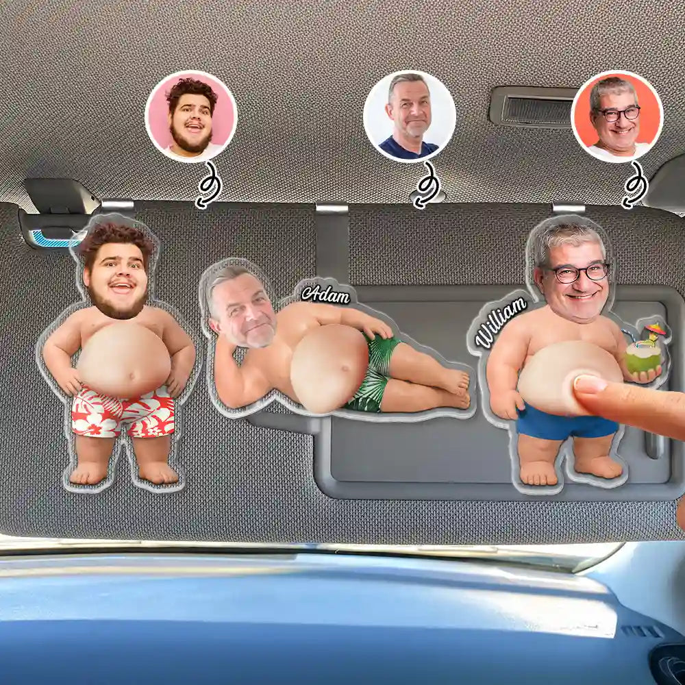 Gift For Father,Custom Photo,Summer,Humorous,Cut-Face Photo - Custom Photo Belly Out For Summer - Personalized Squishy Acrylic Car Visor Clip