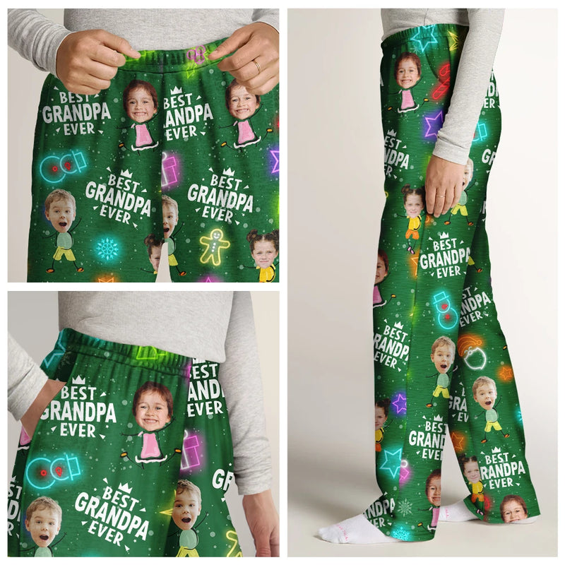Christmas,Family,Custom Photo,Gift For Father,Gift For Mother,Happy - Custom Photo Best Dad Ever Neon Style - Personalized Pajama Pants