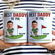 Gift For Father,Dad's Hobby,Sport Dad,Golf - Custom Photo Best Dad By Par - Personalized White Edge-to-Edge Mug
