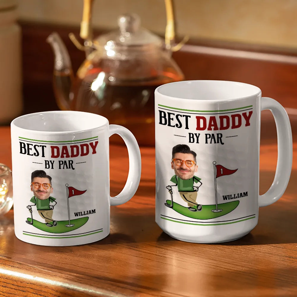 Gift For Father,Dad's Hobby,Sport Dad,Golf - Custom Photo Best Dad By Par - Personalized White Edge-to-Edge Mug
