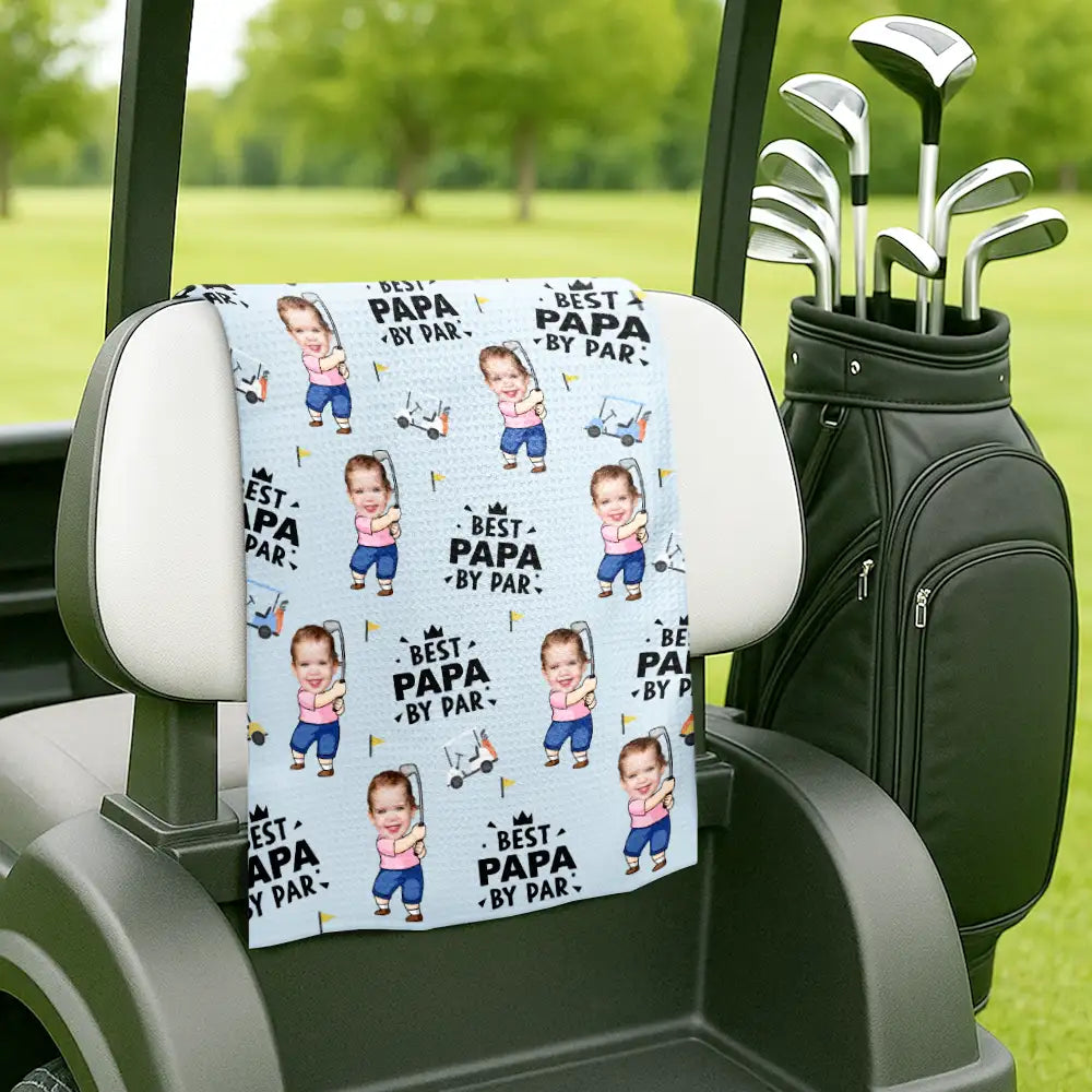 Happy, Sport Dad, Golf, Gift For Father, Gift For Men, Gift For Grandpa, Gift For Husband - Custom Photo Best Dad By Par Funny Kid - Personalized Golf Towel