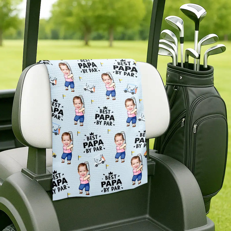 Happy, Sport Dad, Golf, Gift For Father, Gift For Men, Gift For Grandpa, Gift For Husband - Custom Photo Best Dad By Par Funny Kid - Personalized Golf Towel