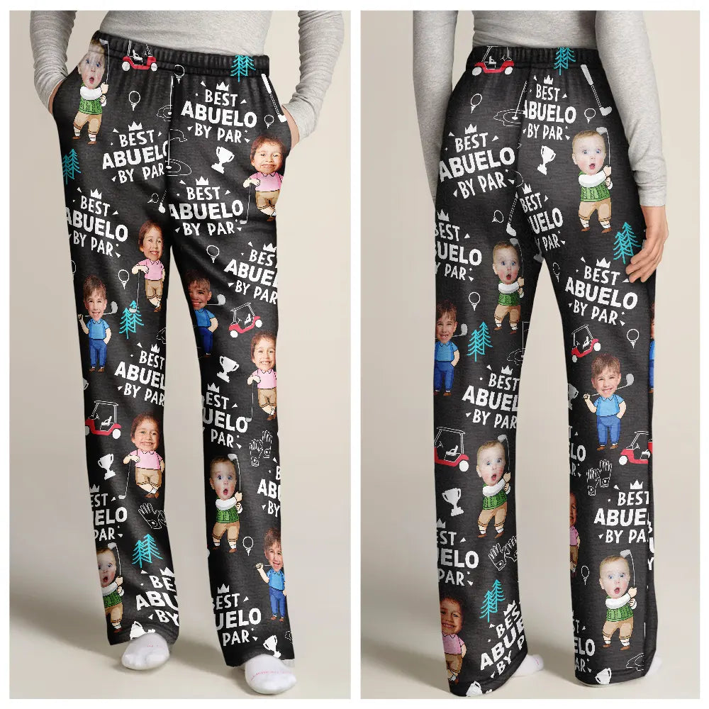 Happy,Golf,Dad's Hobby,Sport Dad,Gift For Father,Gift For Grandpa,Grandpa's Hobby,Gift For Husband - Custom Photo Best Dad By Par Funny Kid - Personalized Pajama Pants